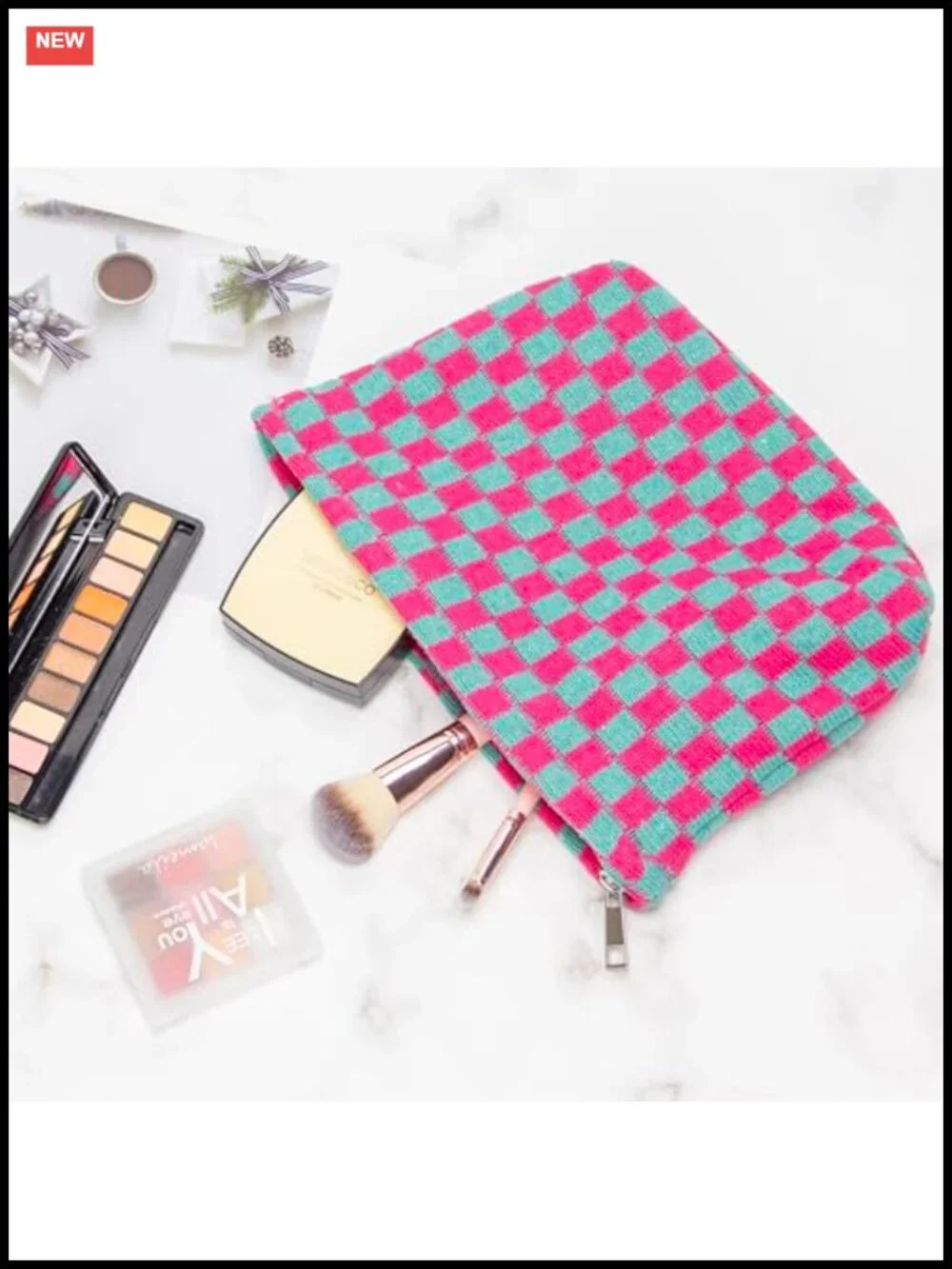 Compact Cosmetic Pouch, Soft Knit Polyester Makeup Bag, Travel Toiletry